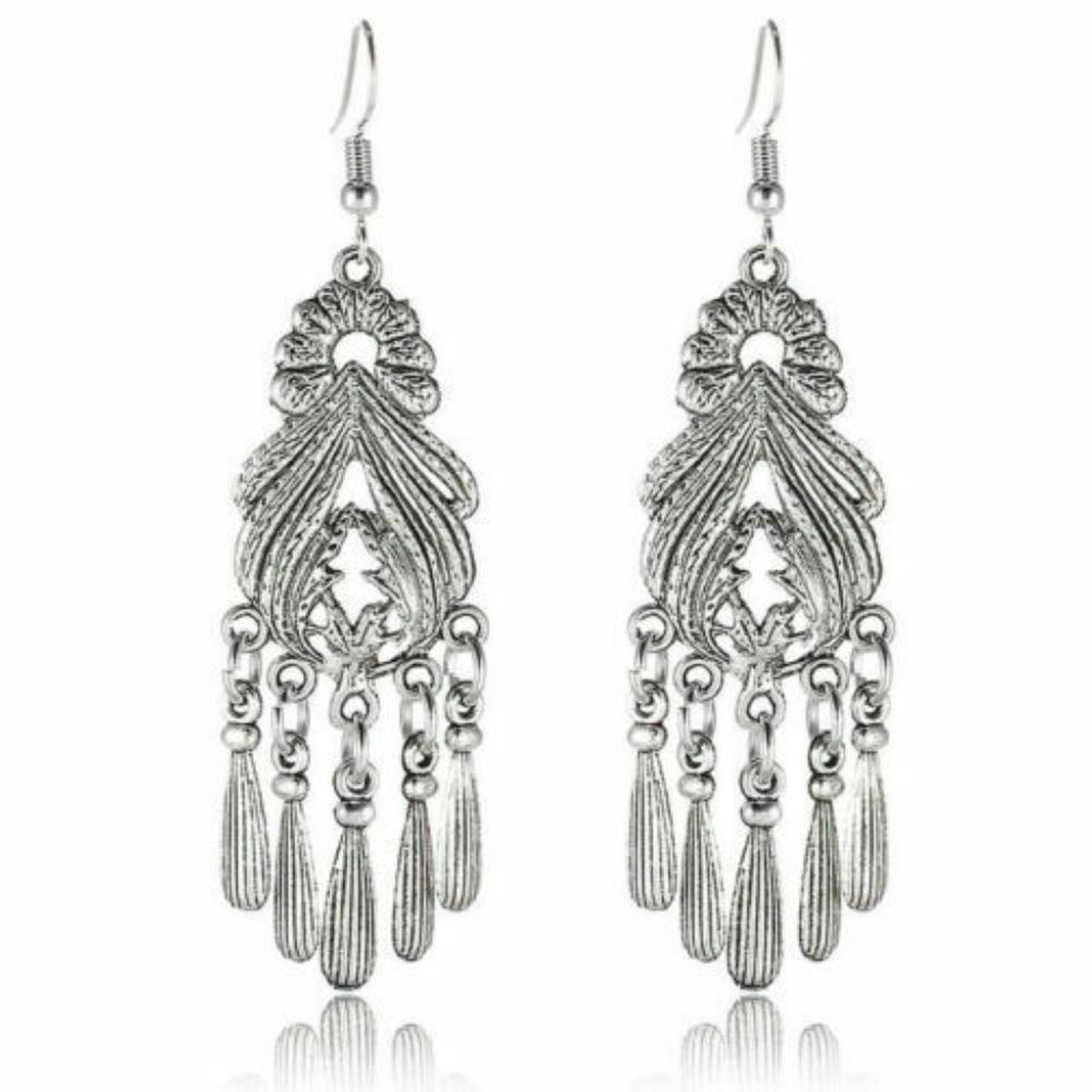 Earrings ~ Silver ~ Bohemian ~ Dangle ~ Tassel